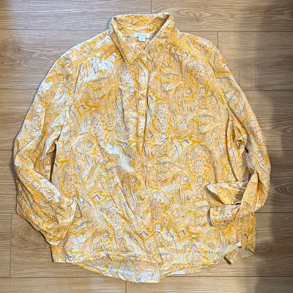Sundance Poppy Bloom floral yellow pullover shirt